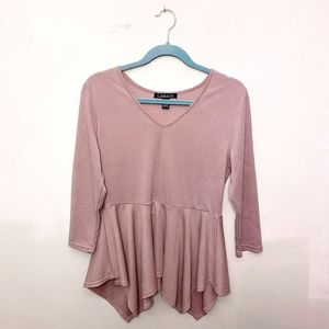 Women's 3/4 Long Sleeve Top Light Pink with Sparkles Size S